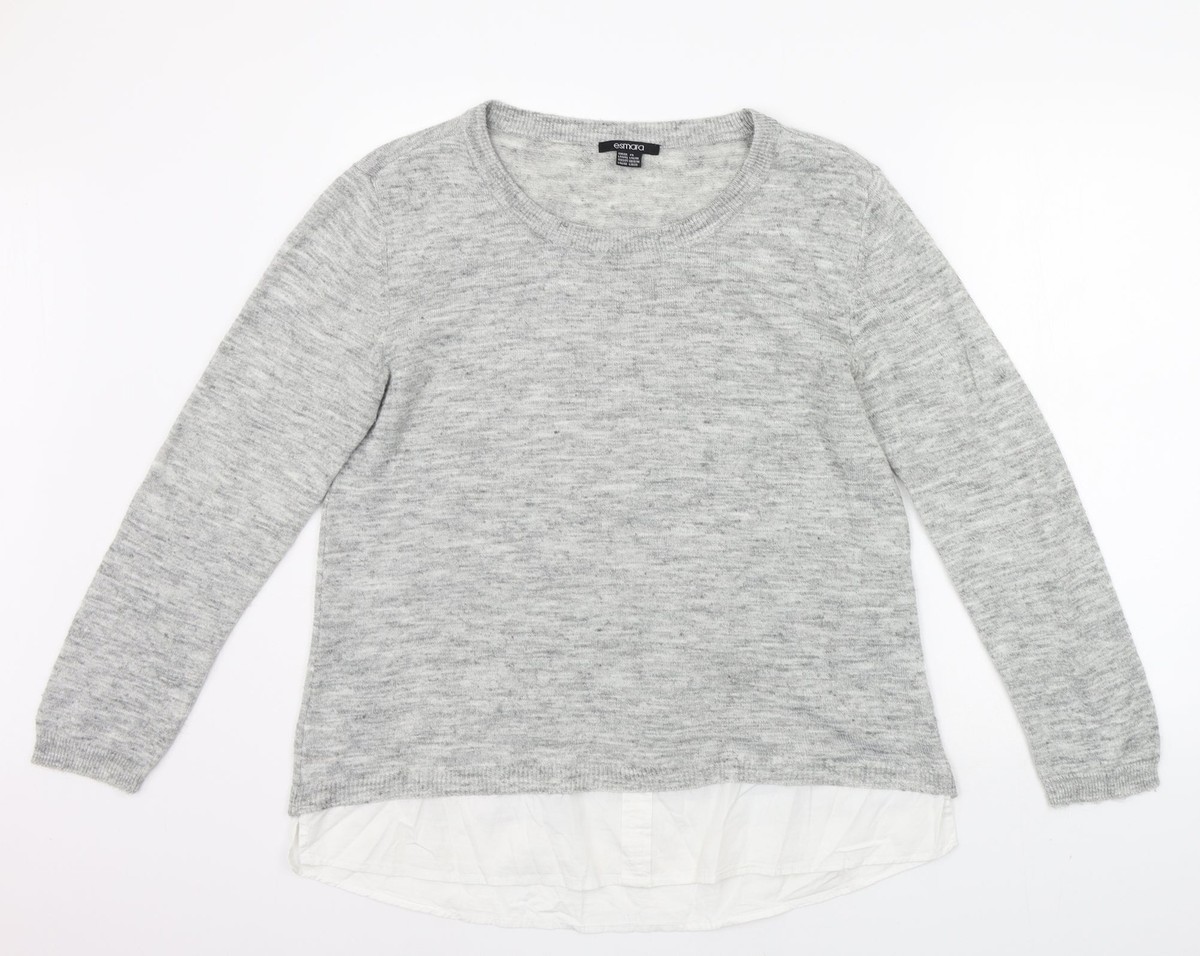 ESMARA Womens Grey Round Neck Acrylic Blend Jumper Size L