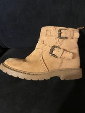 Kids Zip Up Double Strapped Tan Brown Suede Boots