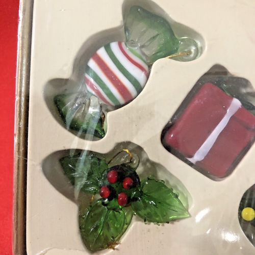 NIB 5 Candy Lane Mini Blown Glass Christmas Ornaments, Tree Holly Pkg Candy Cane - Picture 2 of 9