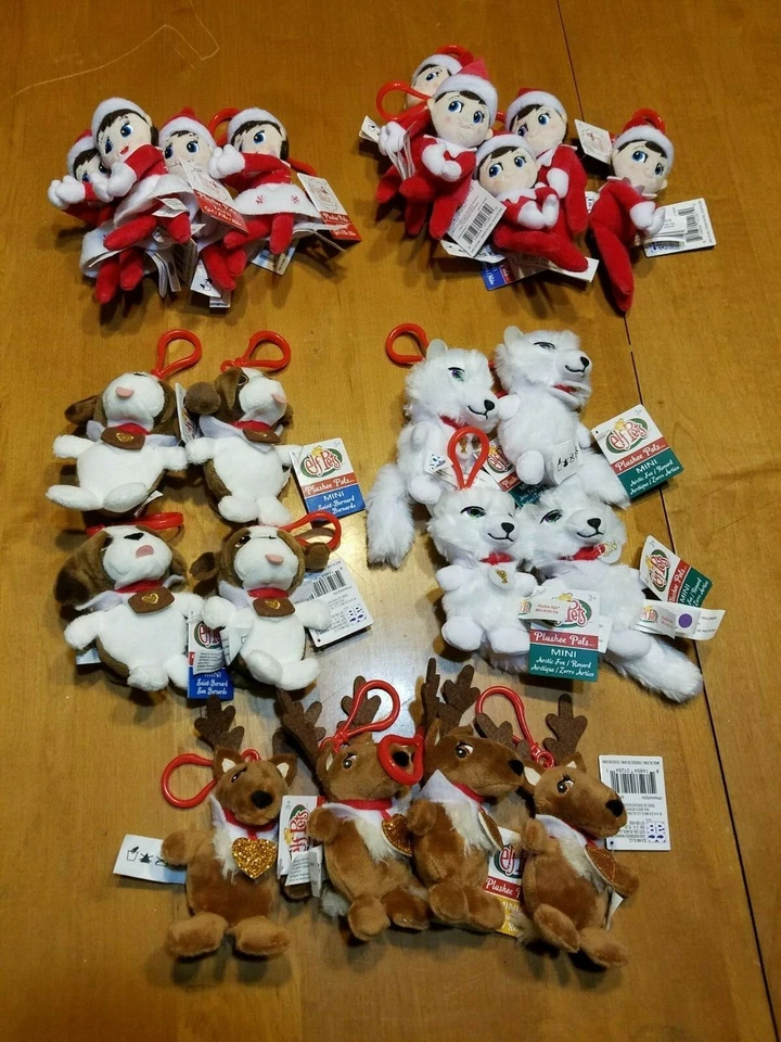 Elf Shelf Mascotas Plushee Pals Clip Mini Niño Niña Zorro Bernard Reno Set ORNAMENTO Foto 3 de 4