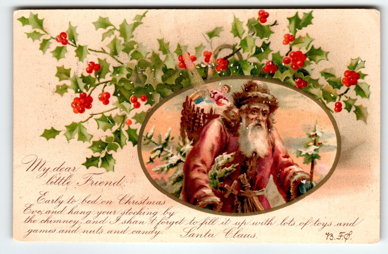 Santa Claus Christmas Postcard 1906 Maroon Suit Coat Old World Undivided Back