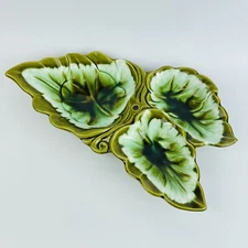 Vtg GREEN California Pottery Santa Anita Ware 3 Leaf Bowl Serving Dish no handle