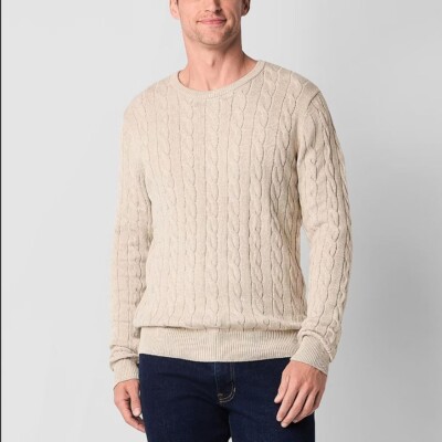 Johns Bay Cable Knit Sweater Stretch Polar Bear Long Sleeve Tan Size  XLARGE