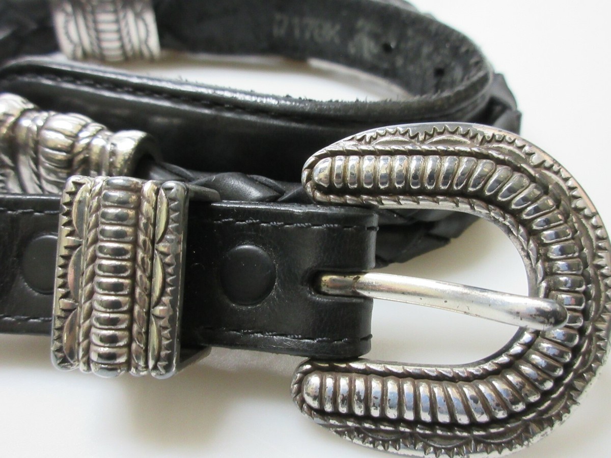 Vintage Brighton 1996 Black Leather Concho Belt Top Grain  display picture 3
