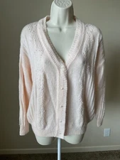 FRNCH Women’s Blush Pink Long Sleeve Button Up Open Knit Pearl Cardigan s S