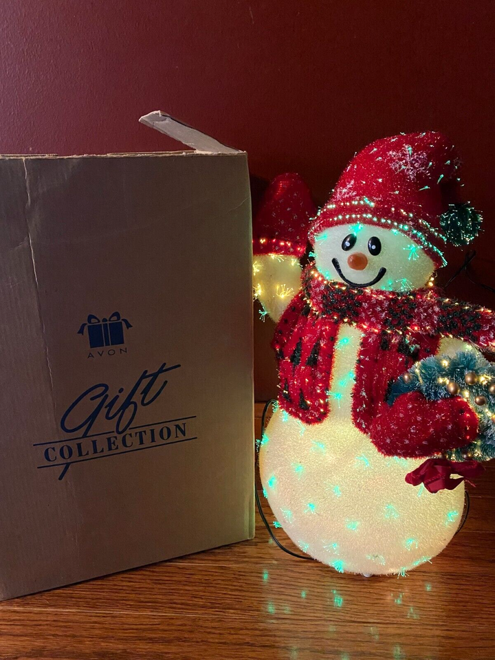 NEW!!! VINTAGE AVON FIBER OPTIC COLOR CHANGING LIGHT UP 16" SNOWMAN