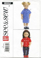 Butterick B5552 See Sew 18" Doll Clothes Sewing Pattern Uncut Dress Pants