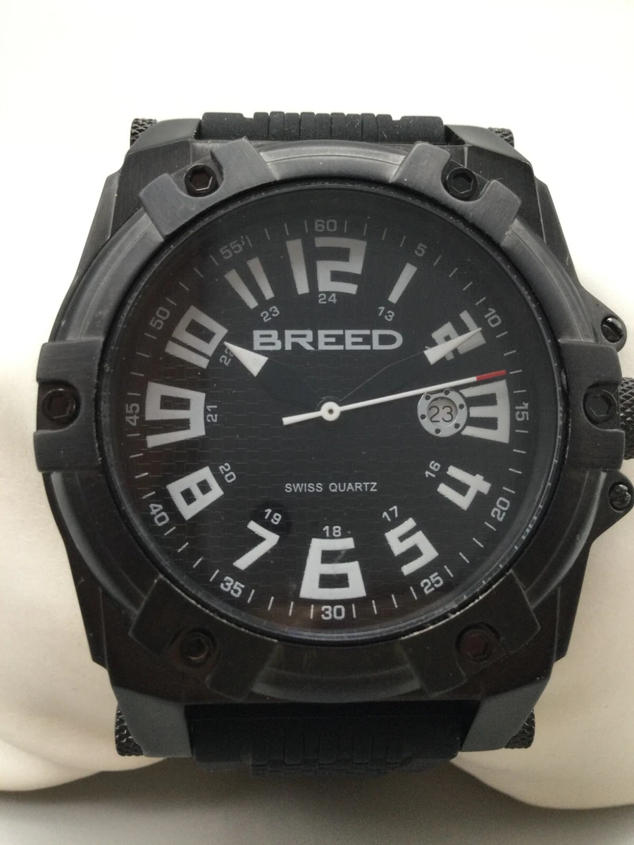 Breed Watch Men 45mm Black Swiss Date Chunky New Battery