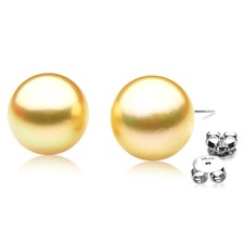 12mm Real Golden South Sea Pearl Earrings Pacific Pearls® Jewelry gifts for her​