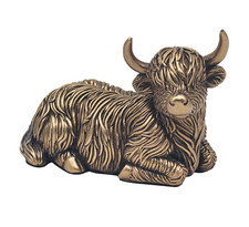 Highland Cow figurine laying Leonardo Reflections Bronzed gift collectable boxed