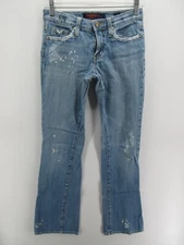 Vigoss Jeans Women 1 2 Blue Bootcut Denim Pants Ripped Low Rise Grunge Painted