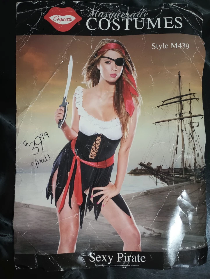 Nuevo 5 piezas Sexy Disfraz de Pirata Bucanero Diadema Parche para Ojos Espada Tanga Pequeño Foto 2 de 3