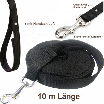 Schleppleine Hundeleine Suchleine 10m Schwarz Training Feldleine Leine Karabiner
