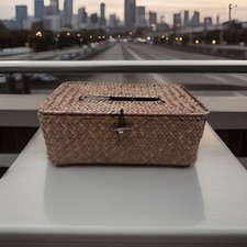 Rattan Tissue Box Cover Square, Hand Woven Wicker Facial Tissue Holder with