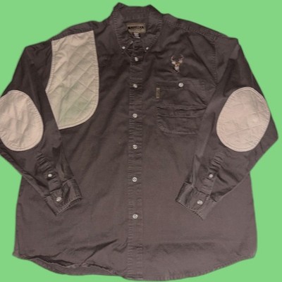 Magellan Mens XL Brown Button Up Hunting Shooting Embroidered Deer Elbow Patches