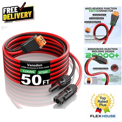 High-Efficiency 12AWG Solar to XT60i Charging Cable 50FT for Power Solutions