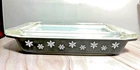 Vintage PYREX 548-B 1 1/4 Qt Rectangle Snowflake Casserole Black & White w/Lid