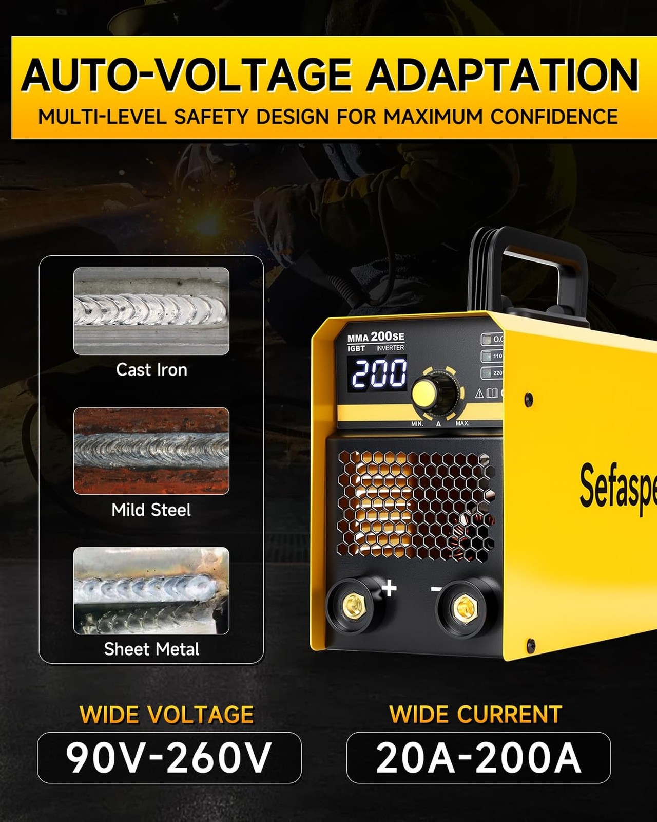 Stick Welder 200Amp with Display Digital Inverter IGBT portable Welding Machi...