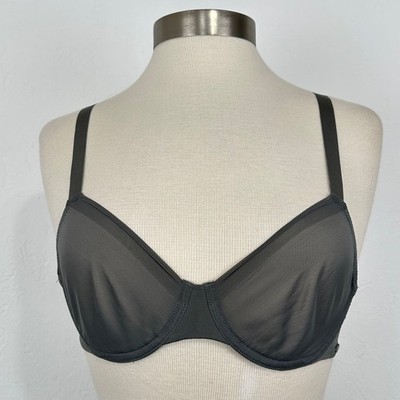 Skims No Show Molded Unlined Demi Bra Sz 36A Gray Onyx Sheer Mesh