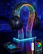 Acrylic RGB Headphone Stand  Customizable 213 Lighting Modes  Deep Black