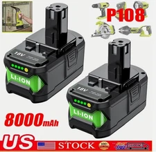 2 Packs 8.0Ah 18 Volt High Capacity Replacement for Ryobi P109 P122 Power Tools