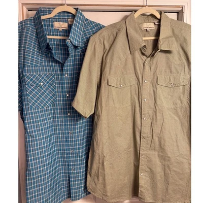 Eagle Crest Mens 2XLT Western Pearl Snap Plaid Short Sleeve Shirt Lot 2 Blue Tan - Image 1 of 4