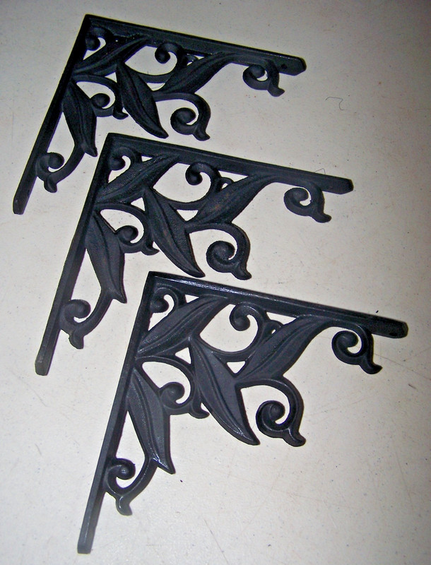 3-Antique Style Shelf Brackets Braces Cast Iron Plant Hook HEAVY