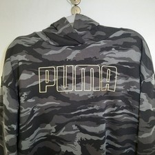Puma Women Hoodie XS Gray Camo Streetwear Graphic Cozy Athleisure Pullover