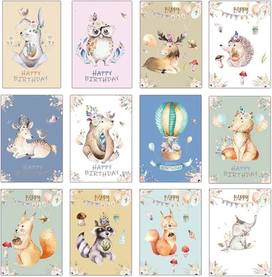 THE LAZY PANDA CARD COMPANY 12 Eco-Friendly Birthday Cards - Mix of 12 Unique Designs Printed on Recycled Ca