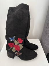 Women’s Black Butterfly Flowers Boots Size 5
