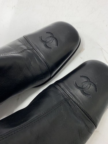 CHANEL Other Side Zip Coco Mark Embroidery Square Toe Backed BOOTS 36 Black - Picture 9 of 9
