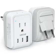 1 Pack European Travel Plug Adapter, VINTAR Foldable Small, white+gray 