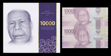 Indonesia 10000 Rupiah 2016 P 157a UNC AA Prefix UNCUT 2 IN 1 With Folder