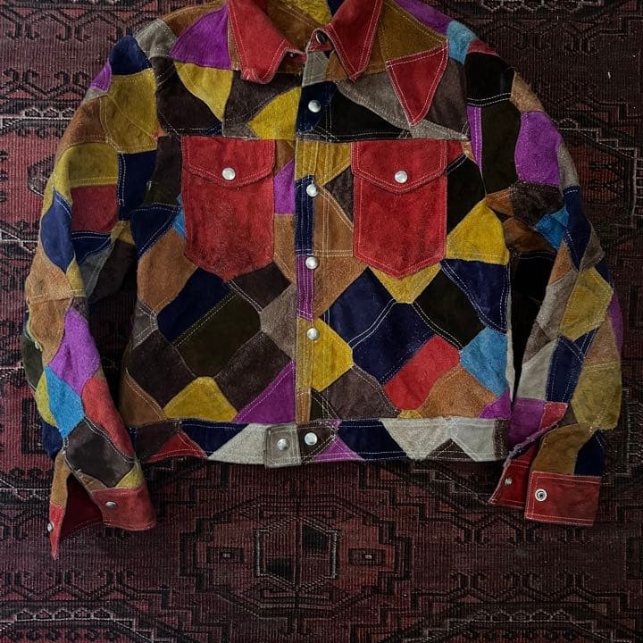 70s suede jacket patchwork crazy pattern vintage … - image 3
