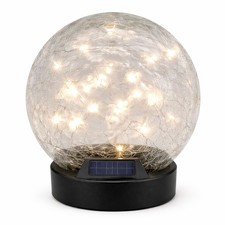 Solar Powered Giant 15cm Crackle Glass Ball Sphere LED Light, Garden Light