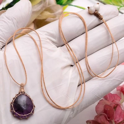 Ushaqgems Handgefertigte Natürliche Amethyst Boho Makramee Anhänger Halskette - Bild 1 von 4