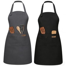 2 Pack Adjustable Kitchen Apron Cooking Apron For Women For Men With Pockets ...