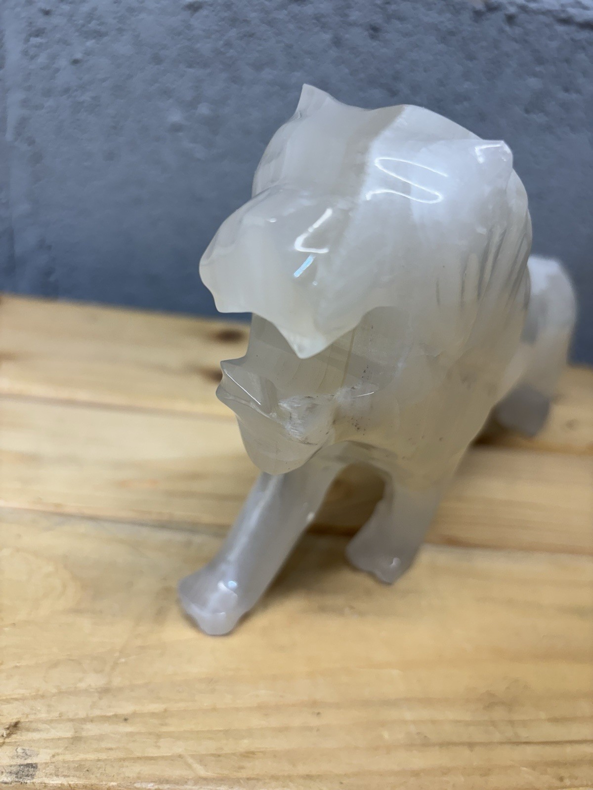 Rare Vintage Cream Alabaster carved onyx marble Lion decorative statue