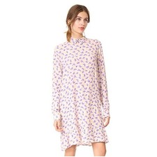 Ganni Montrose Long Sleeve Ruffled Collared Floral Print Crepe Dress Size 6