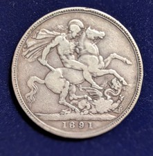 Pre-Owned 1891 UK Queen Victoria Silver Crown Coin - 925.0 Sterling Silver
