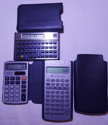 Vintage Lot Of 3 Hewlett Packard 12C, TI BA II Plus Profes. & Citizen SLD-7110