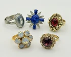 Vintage Jewelry Lot Costume Cocktail Rings Silver Gold Tone Rhinestones