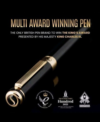 LUXURY PEN by SCRIVEINER LONDON☆BLK LACQUER ROLLERBALL PEN WITH 24K GOLD FINISH - Picture 2 of 8