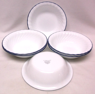 Corelle Blue Fleur 7'' Flat Bottom Soup Bowls Group of 6