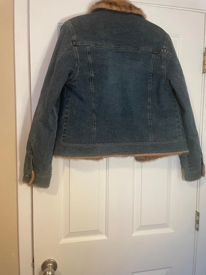 Chaqueta de mezclilla azul forrada de piel sintética vintage de mujer Marvin Richards talla pequeña Foto 2 de 2