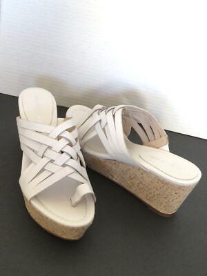 DONALD J PLINER FLORE White Platform Wedge Thong Sandals SZ 9.5 M