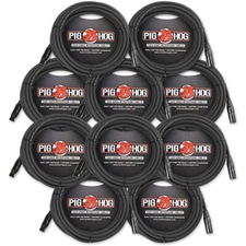 Pig Hog PHM25 25' ft XLR 8mm Tour Grade Mic Cable (10-Pack)