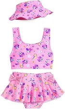 Disney Store Minnie Mouse 3 PC Deluxe Swimsuit Hat Set Girl Size 4 5/6 7/8