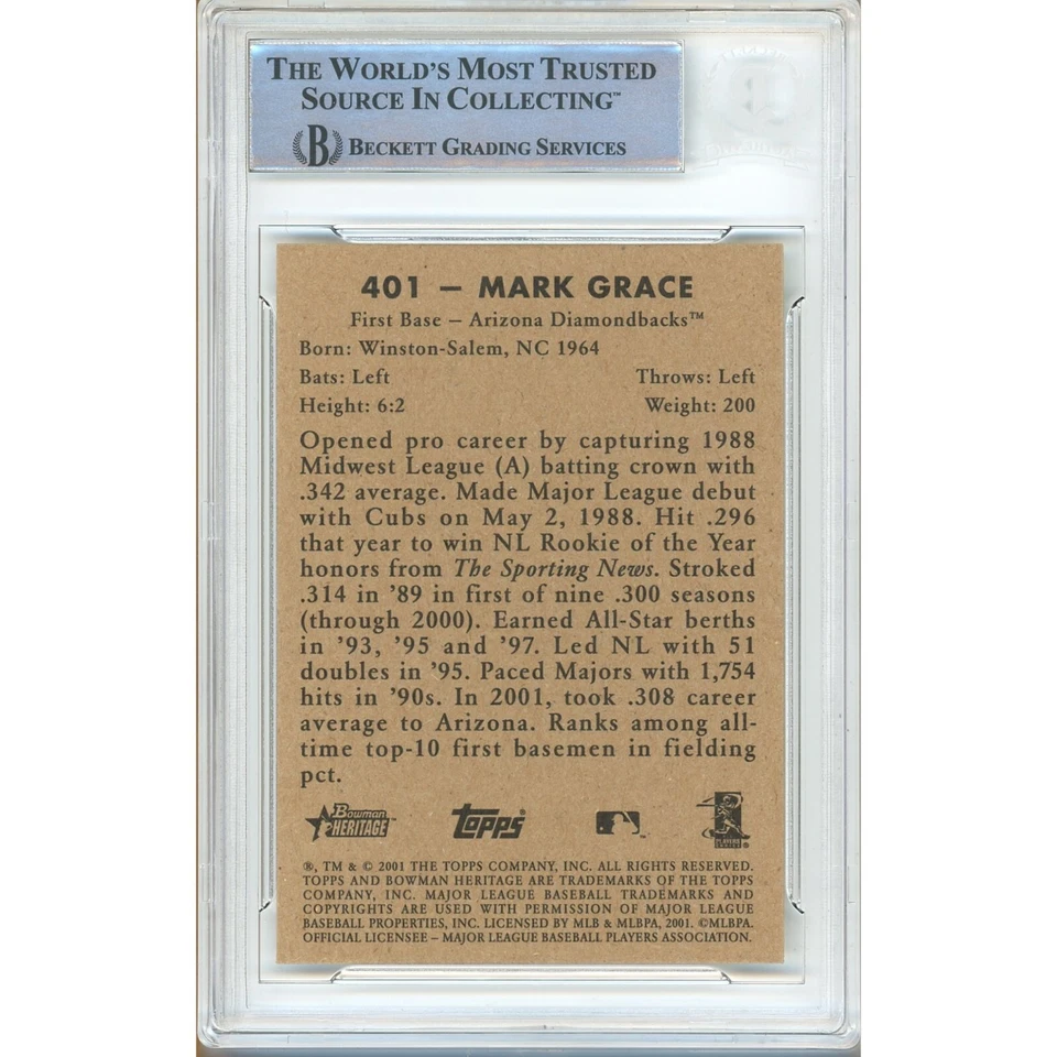 Mark Grace Signed 2001 Bowman Heritage #401 BAS Slabbed Arizona Dbacks MLB Auto - Image 2 of 4