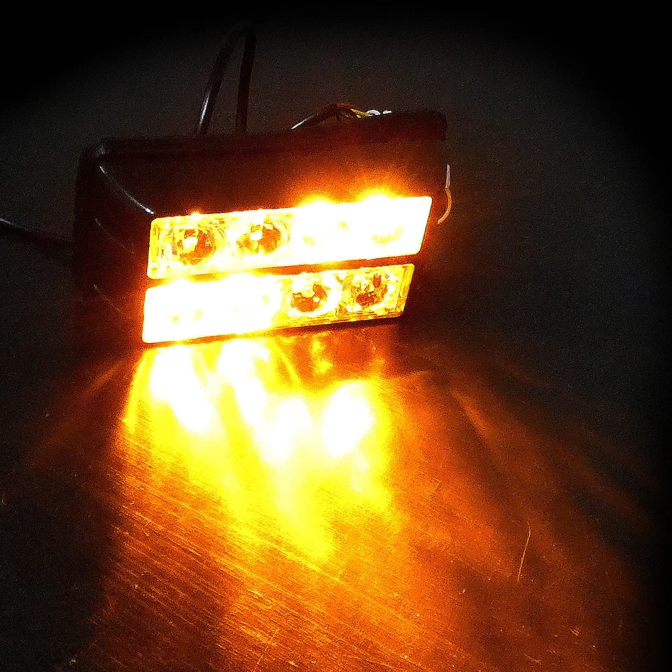 4 Pezzi 8 LED Stroboscopica Emergenza Luce Ambra 12/24V Auto SUV Camion Flash - Immagine 3 di 4